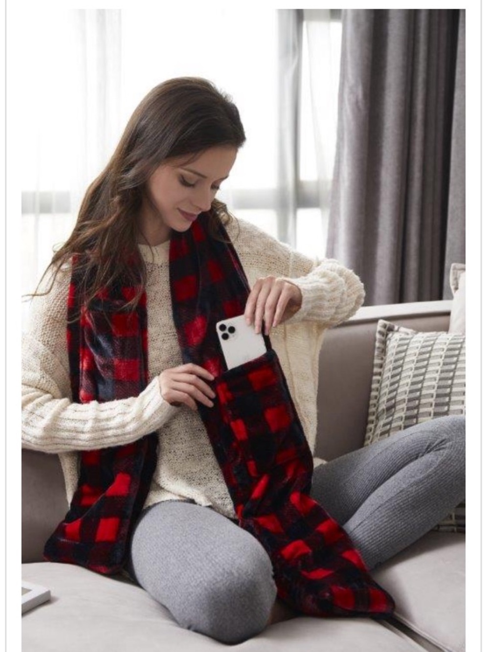 Virah Bella Red and Black Plaid Pocket Scarf